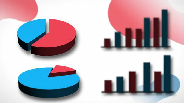 Illustration of colorful graphs and pie chart on a white background