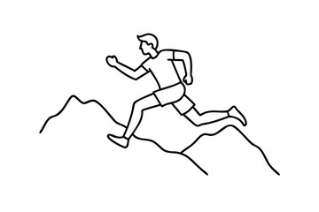 Man running across mountain silhouette line art illustration