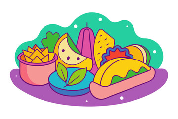 Street Food Platter with Tacos Tamales and Churros Vector