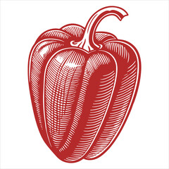 An illustration of a green-stemmed red pepper