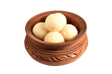 Rasgullas in matka or earthen pot isolated on transparent background.PNG
