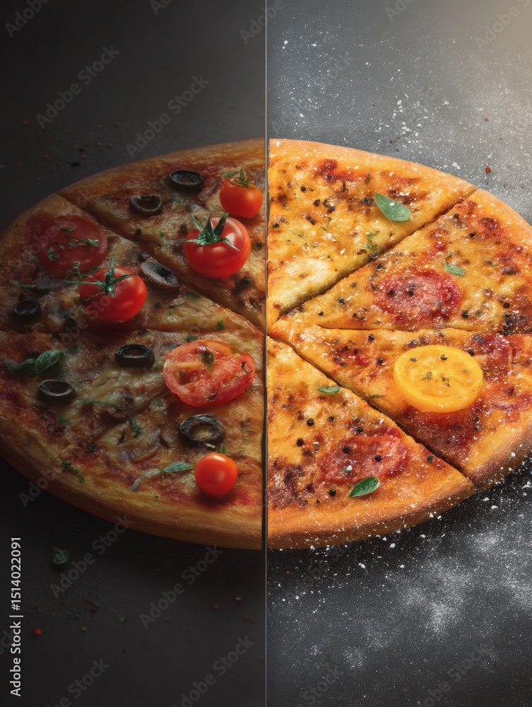 Poster branded frozen pizza mockup featuring glossy textures and a softly faded left layout, showcasing dif