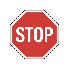 Isolated Red Stop Sign with White Letters on White Background for Traffic Control and Safety Regulations and Transportation and Roadway Management and Rules and Regulations