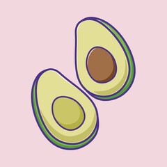 Cartoon illustration of avocado slices fruits in flat design