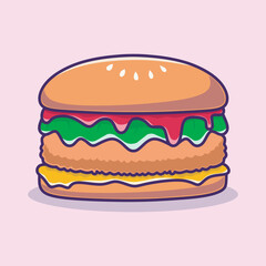 Cute Burger Cartoon. Food Object Icon Concept Isolated Premium Vector.