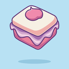 Cute cartoon cake flat sweet dessert. Food vector clip art illustration.