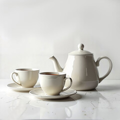 White ceramic tea set including teapot and cups for an elegant tea party