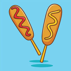 Cute corn dog sausage illustration vector. Korean street food corn dog menu.
