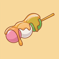 Cute dango cartoon vector with melted sugar sauce