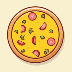 Cute Tomato Pizza Cartoon Illustration. Food Icon Concept Isolated Premium Vector.