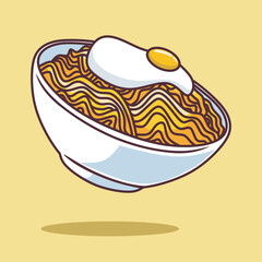 Cute Noodle With Egg Vector. Food Noodle Icon Concept Isolated Vector.