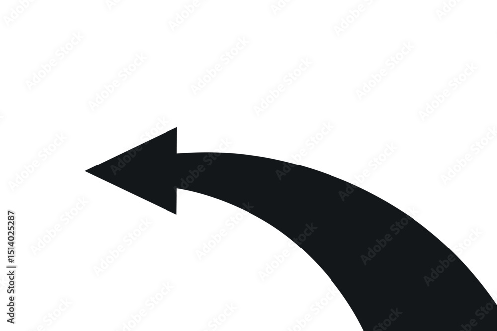 Poster curved arrow pointing left isolated on white background simple navigation direction sign back indica