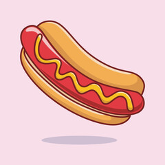 Cute Hotdog Food Cartoon Vector Icon Illustration.