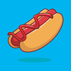 Cute Hotdog Food Cartoon Vector Icon Illustration.