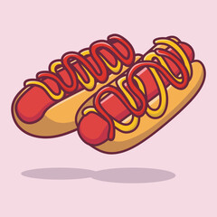 Cute fast food hotdog cartoon. Flat cartoon illustration.