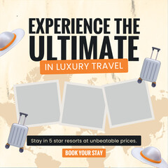 luxury travel promotional vacation packages deals social media post design
