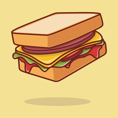 Sandwich Food Floating Cartoon Vector Icon Illustration.