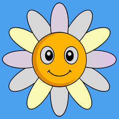 cartoon daisy flower with smiling face 
