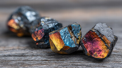 Shiny minerals displayed under light represent rare earth elements, emphasizing their critical role in global technology, economic power, and strategic industrial significance in modern society.

