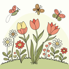 floral background with butterflies vector
