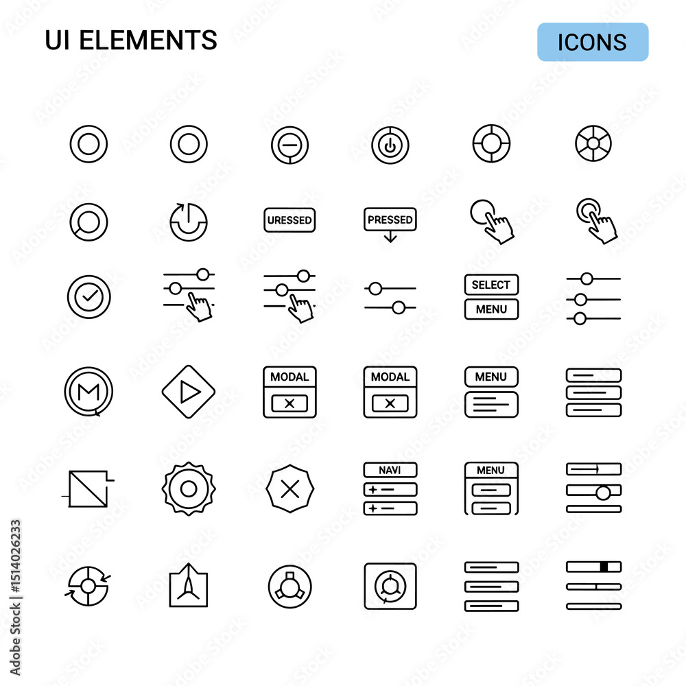 Poster ui element icon set: a comprehensive set of minimalistic, outline-style ui elements.