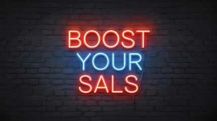 Boost your sals neon sign on a dark brick wall with red and blue lighting