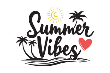 Obraz premium Summer Vibes SVG Beach Heart Palm Tree Tropical Clipart Design 