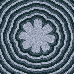 Monochrome abstract flower surrounded by dark concentric ripples. Vector illustration with a textured design.