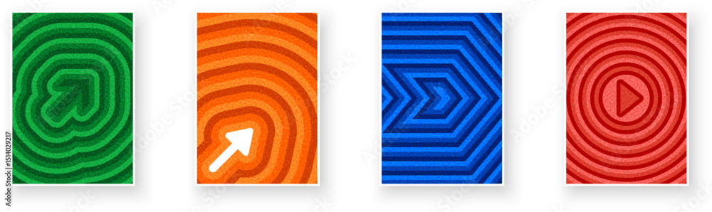 Aufkleber set of colorful arrows and play symbol on ripple backgrounds. vector illustration for modern digital