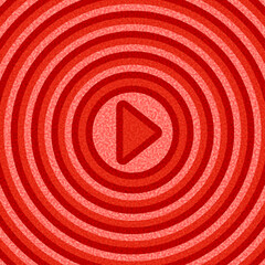 Play symbol centered on red ripple background, modern and bold. Vector illustration for digital media themes.