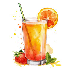My Watercolor illustration, illustration orange juice painting isolated on a white background, illustration, AI painting design, vector illustration set, eps format	