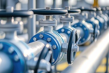 Industrial valves lined up for maintenance in a processing facility during daylight hours