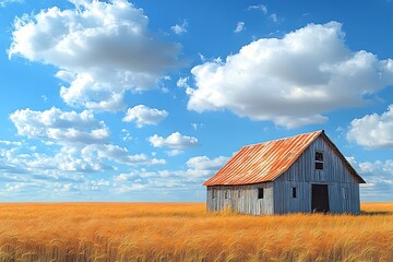 Obraz premium Countryside Barn In Blooming Flower Field high resolution picture