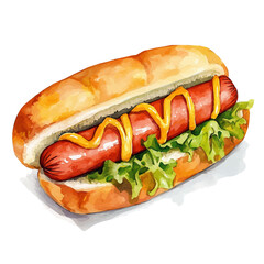 My Watercolor illustration, illustration hot dog sandwich painting isolated on a white background, illustration, AI painting design, vector set, eps format design,