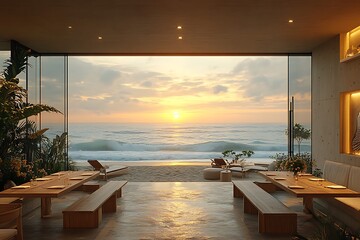 Fototapeta premium Elegant open concept beach lounge area high resolution picture