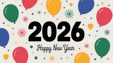 Happy new year celebration with balloons and confetti for the year of 2026