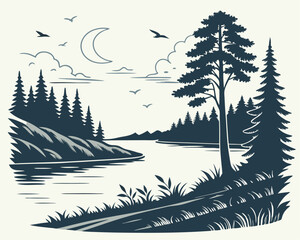 winter landscape with trees vector