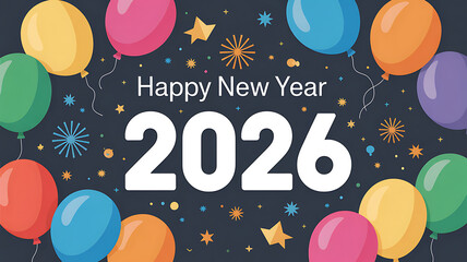 Festive happy new year celebration with balloons and stars for the year two