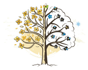 abstract tree with flowers vector