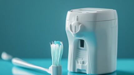 Electric Toothbrush Charger with Toothbrush on Blue Surface