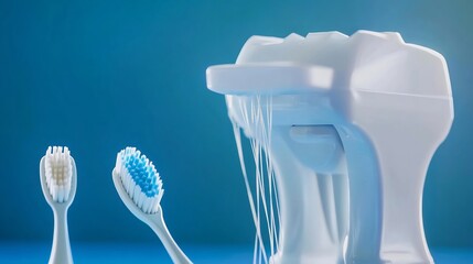 Electric Toothbrush Charger with Toothbrushes on Blue Background