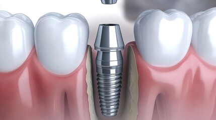 Dental Implant Procedure Between Teeth with Screw and Crown