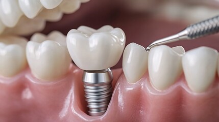 Dental Implant Procedure with Screw and Crown on Teeth