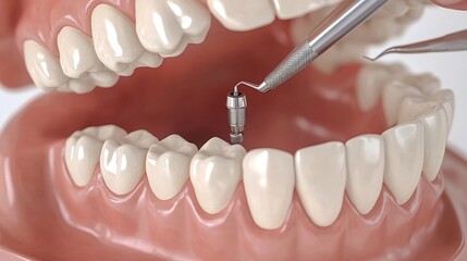 Dental Implant Procedure with Dental Tool in Mouth