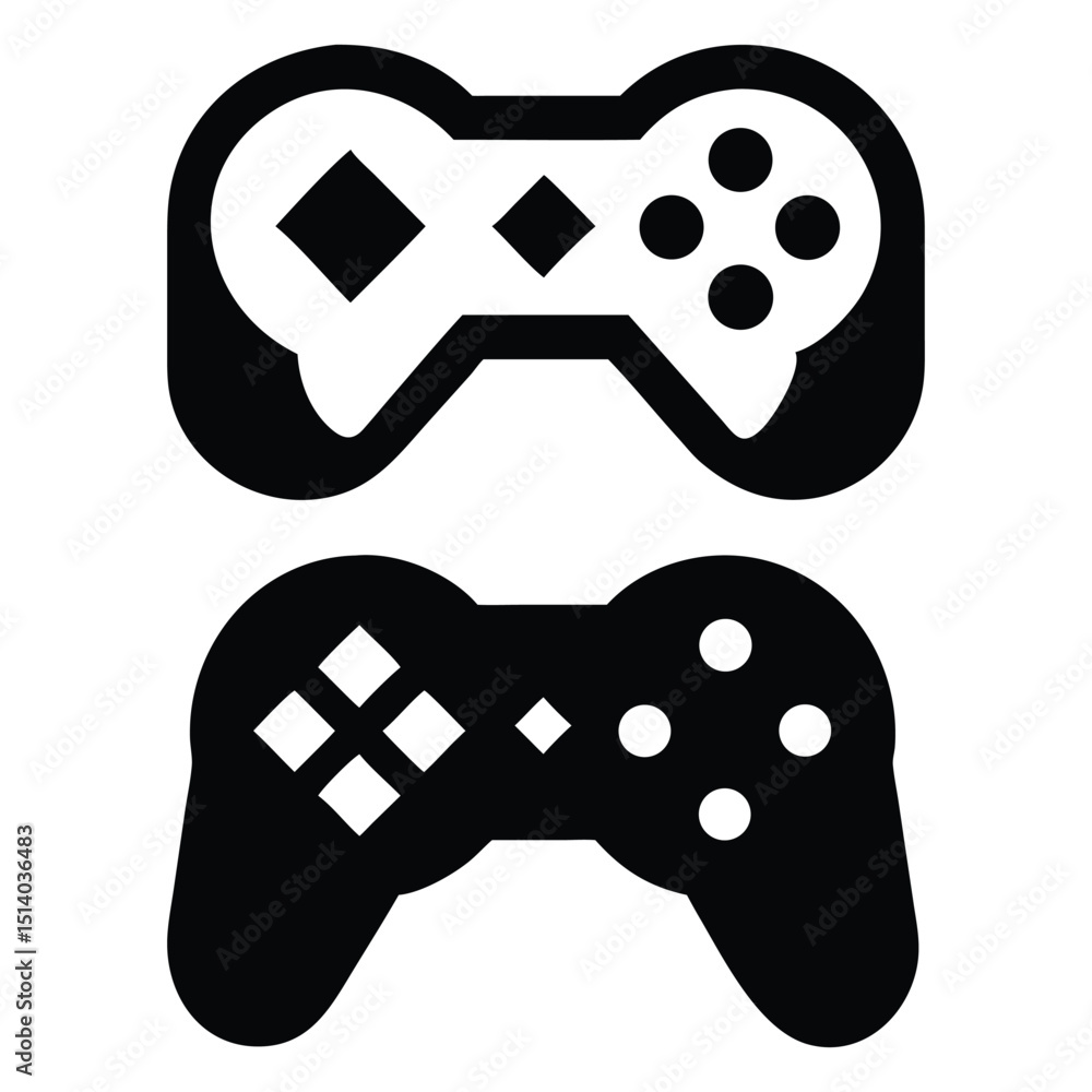 Poster gaming video game controller icon for fun entertainment with a joystick and gamepad design symbol