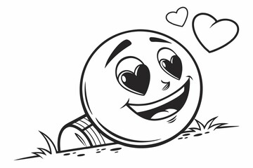 Fototapeta premium A cartoon character bursting with love heart eyes and a joyful smile shining with black and white