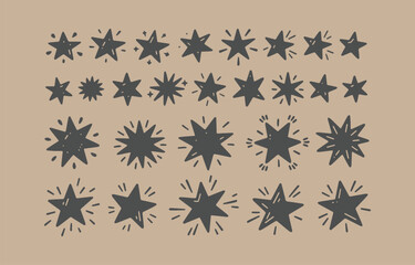 Hand Drawn Star Pattern in Gray on Tan Background for Festive Designs