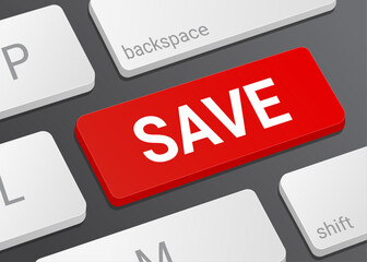 Close Up Save Button on Laptop or Computer Keyboard for File Saving, Data Storage, and 3D Technology Illustration