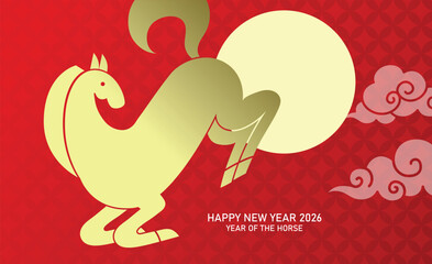 Minimalist zodiac horse background vector. Chinese new year of the horse 2026 greeting card banner.