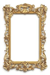 Double rectangle  gold frame, duo line vertical  border isolated on white background, PNG template picture, card, text